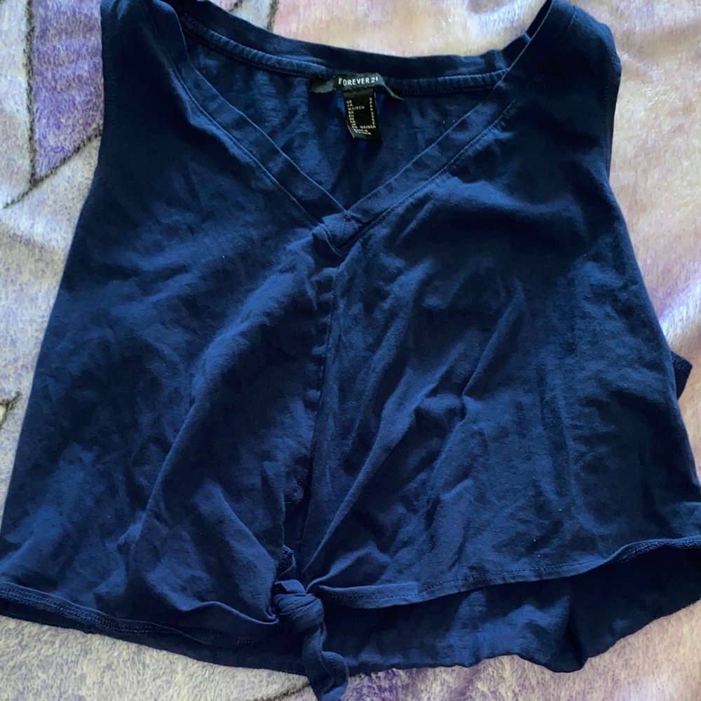 Forever 21 Dark Blue Tie-Front Tank Top - Picture 1 of 4